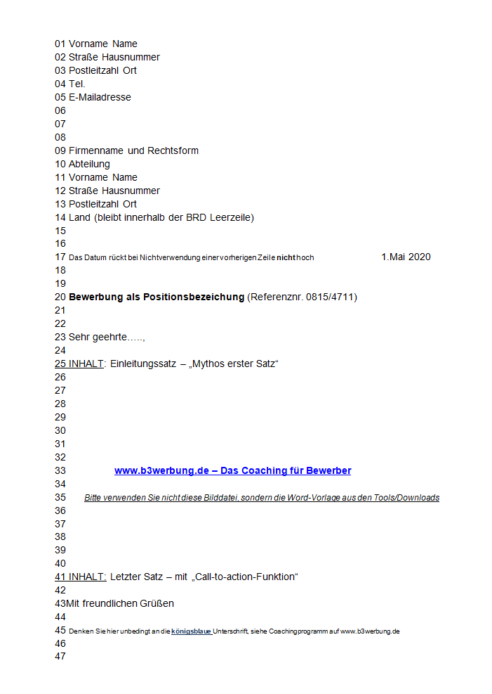 Bewerbungsanschreiben Aufbau Formatierung Din5008 Vorlage Word